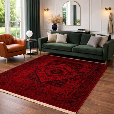 Produktbild von Teppich ROYAL Dunkelrot im Vintage-Orient Stil“– Hochwertig & Pflegeleicht – Weich & Strapazierfähig  Wohnzimmer, läufer