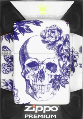 Produktbild von Zippo Benzin-Feuerzeug Floral Skulls 60007067 unbefüllt, Glow in the Dark