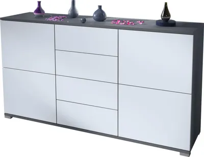 Produktbild von Vladon Sideboard Rova V1, Kommode mit 4 Türen und 4 Schubladen, Anthrazit matt/Weiß matt (138,5 x 75,5 x 35)