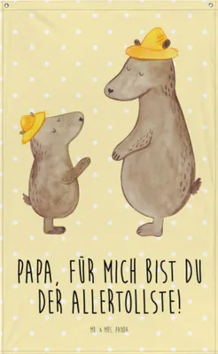 Produktbild von Mr. & Mrs. Panda Wandbild Bären mit Hut - Gelb Pastell - Geschenk, Wandbehang, Gobelin, Familie, Papa, Muttertag, Wandteppich, Tapestry, Wandtuch, Vatertag, Paps