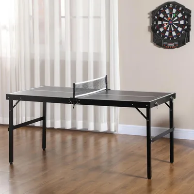 Produktbild von Mini Tischtennisplatte klappbar, faltbar, Aluminium & MDF, Schwarz | 152 x 76 x 72 cm | 11,1 kg | Sicherheitsverschluss & Griff