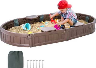 Zdjęcie produktu dla Owalna pokrywa piaskownicy HDPE - piaskownica na podwórko - plac zabaw dla dzieci w wieku 3-12 lat - trwała i odporna na warunki atmosferyczne
