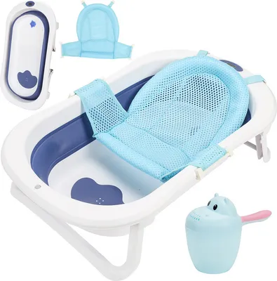 Obrázek produktu pro Jiubiaz Baby Carrycot Dětská vanička Děti skládací Skládací koupání Bezpečné 3 v 1 0-6 let se stojanem Nohy Přenosné modré