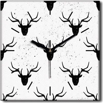 Produktbild von Coloray Uhr auf Leinwand 30x30 cm Wand Uhr Dekoration Wohnzimmer Segeltuch schwarze Hände -Hirschkopfzeichnung.