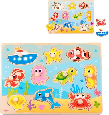 Produktbild von Tooky Toy Holzpuzzle Marine 11-teilig TY856, 10 bunte Puzzleteile, ab 18 Monate bunt