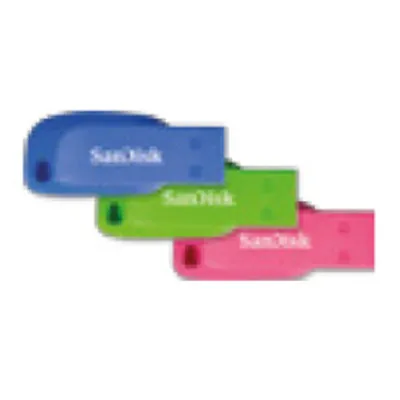 Produktbild von SanDisk Cruzer Blade - USB-Flash-Laufwerk - 16 GB - USB 2.0 - Blau, grün, pink (Packung mit 3)