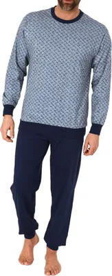 Produktbild von Normann Herren Langarm Schlafanzug Pyjama mit Bündchen im eleganten Minimalprint ; marine , 48