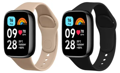 Produktbild von kwmobile 2x Uhrenarmband für Xiaomi Redmi Watch 3 Active Armband - Fitnesstracker Band Set aus TPU Silikon - Ersatzarmband Smartwatch - Schwarz Beige