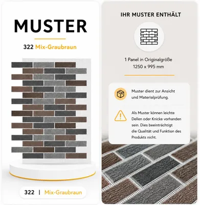 AMK Muster-Paneel 322 Mix graubraun – Marmorgranulat-Oberfläche in Originalgröße, KI-generiertes Bild