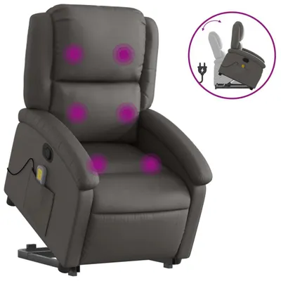 Produktbild von vidaXL Massagesessel mit Aufstehhilfe Grau Echtleder