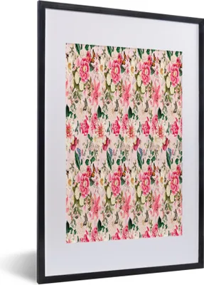 Produktbild von MuchoWow® MuchoWow® Gerahmtes Poster Blumen - Lilie - Rosa - Schmetterling 40x60 cm - Poster mit zchwarzem Bilderrahmen - Poster in Rahmen