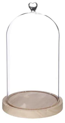 Produktbild von Ideas4seasons Dekoration Glasglocke - Herz - Holztablett - D14 x 28 cm