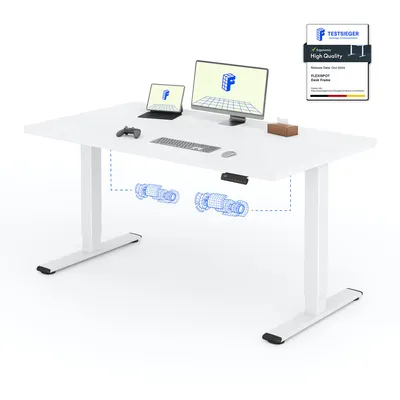 Zdjęcie produktu dla FLEXISPOT biurko z elektryczną regulacją wysokości 140x80cm udźwig 100KG, podwójny silnik, 4 funkcje pamięci, jednoczęściowy blat 25mm (biały)