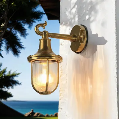 Produktbild von Außenwandlampe E27 IP64 Haus Garten Glas Messing Maritim Wandlampe außen