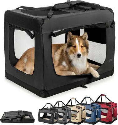 Imagen del producto de Caja de transporte para perros Silecomplaza, plegable, para viajes y coche, 90x61x65 cm, color