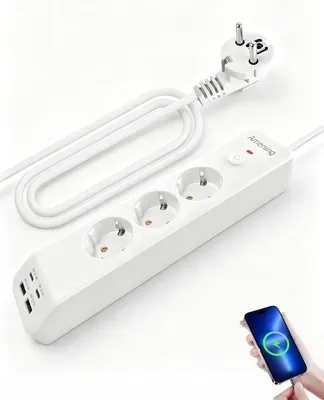 Obrázok produktu pre Zásuvková skrinka s 4 USB portami, nástenná montáž - 3-zásuvková zásuvková skrinka s vypínačom a USB-C portom