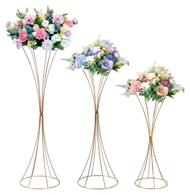 Produktbild von 3er Set Goldene Blumenständer aus Metall, Geometrische Vasen für Hochzeiten, Bankette, Feste und Geburtstagsfeiern