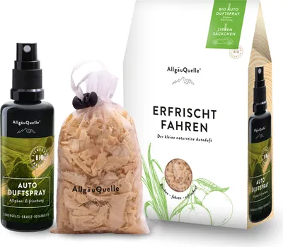 Produktbild von Mini Auto Duftspray Set Erfrischung mit 1 x 50ml Auto Duftspray mit Ölen aus 100% naturreinen ätherischen Ölen & 1Zirben-Säckchen