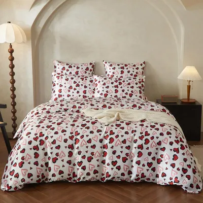 Produktbild von Satin Bettwäsche 155x220 cm Rot Schwarz Herzen 100% Polyester 2-teilig