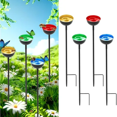 Immagine prodotto di INF Abbeveratoio per Api in Metallo Multicolore – Stazione 2-in-1 per Abbeveraggio Api e Farfalle con Paletto da Giardino, 65cm
