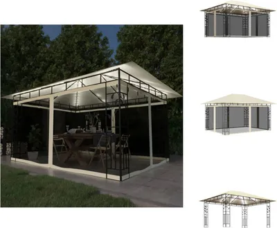 Productafbeelding van vidaXL Paviljoen met muggennet en LED-lichtketting, 4x3x2,73m, crèmekleurig - Paviljoens & feesttenten