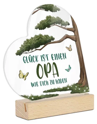 Produktbild von Acryl Schild Geschenk für Opa Herzform Tischdeko Geburtstag Enkelkind Großvater Baum Schmetterling