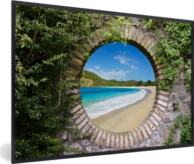 Produktbild von MuchoWow® Gerahmtes Poster Strand - Meer - Blick 90x60 cm - Poster mit Schwarzem Bilderrahmen Wandposter Rahmen Foto Bilder - Fotorahmen - Foto-Plakat