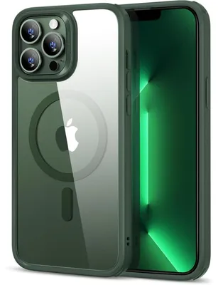 Immagine prodotto di Custodia per iPhone 13 Pro, compatibile con MagSafe, ibrida, con protezione antiurto, trasparente e verde