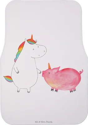 Produktbild von Mr. & Mrs. Panda Fußmatte Auto Einhorn Schwein - Weiß - Geschenk, Unicorn, Einhörner, Fürs, Freundin, Schweinchen, Teppich, Automatte, Auto-Fußmatte