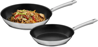 Produktbild von WMF Nordic Profi Set 2TLG, Rund, Wok-/Bratpfanne, Schwarz, Edelstahl, 250 °C, Keramik, Elektro, Gas, Halogen, Induktion, Edelstahl