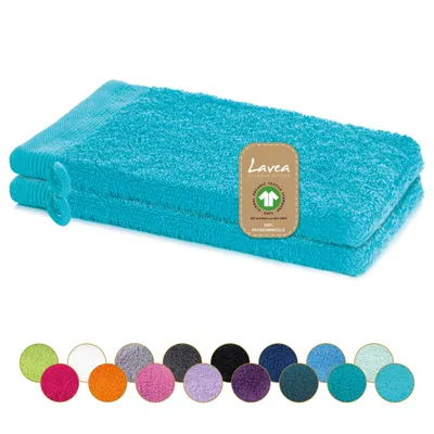 Produktbild von Lavea® 2er Set Waschhandschuh 16x22 cm, 100% Baumwolle, Waschlappen, saugstark, waschbar, strapazierfähig, Frottierserie Bali - Türkis