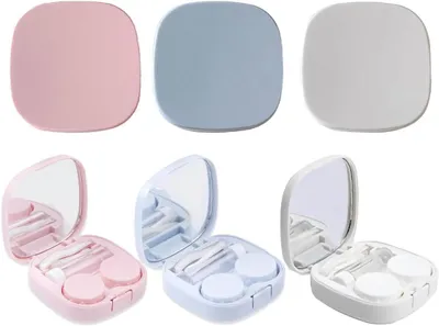 Productafbeelding van Contactlenzenhouders - Lenzenbakjes - Reizen - Compleet met toebehoren - 3 stuks - Blauw wit roze