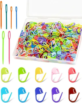 Produktbild von 130 Stück Häkel-Maschenmarkierer, 10 Farben, Strickmarker, Häkelklammern, 13 Stück Nähnadeln mit großem Öhr mit Aufbewahrungsbox zum Nähen, Stricken, Häkeln, DIY Häkel-Bastelprojekte