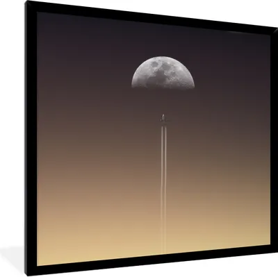 Produktbild von MuchoWow® Gerahmtes Poster Mond - Rakete - Weltraum 40x40 cm - Poster mit Schwarzem Bilderrahmen Wandposter Rahmen Foto Bilder - Mit Rahmen - Wanddekoration Schlafzimmer