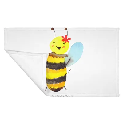 Produktbild von Mr. & Mrs. Panda Handtuch Biene Happy - Weiß - Geschenk, kleines, 50x100, Frotteehandtuch, Hummel, Flauschtuch, baumwolle