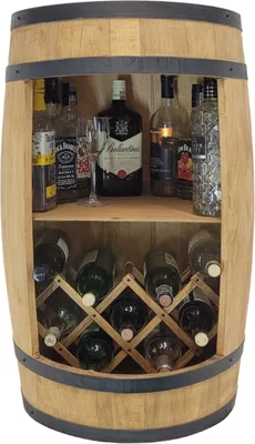 Immagine prodotto di Contenitore con portabottiglie. Barile in legno Hausbar 80 cm. Mobile bar rustico decorativo Portabottiglie – Barile. Birra alla spina, whisky bar