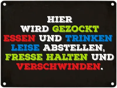 Produktbild von Metallschild mit Spruch: Hier wird gezockt... Blechschild Schild Dekoration