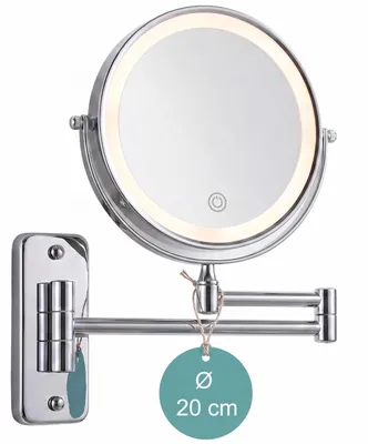 Produktbild von Relaxdays Kosmetikspiegel Wand, mit LED-Beleuchtung, 10-fach, 360° drehbar, Ø 20 cm, Metall, Akku, USB, silber
