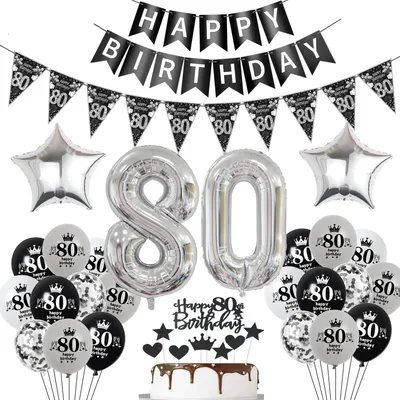 Produktbild von Ballon-Dekorationsset 80. Geburtstag, Folienballon 82 Zoll, Banner, Latexballons, für Geburtstagsfeier