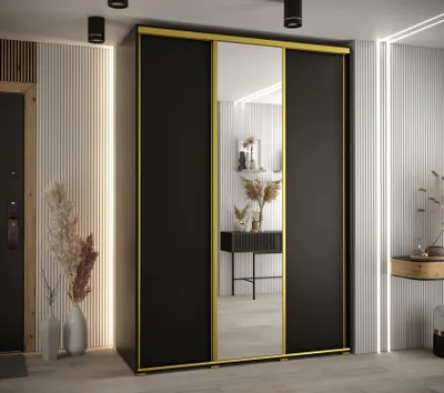 Produktbild von Kleiderschrank ASIRI 3 – 180/60 cm, schwarz/gold