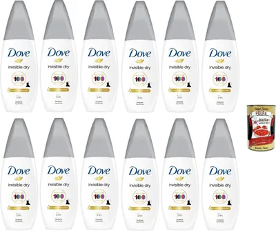 Produktbild von Dove Deodorante Vapo Invisible Dry mit Feuchtigkeitscreme, Deodorant Kein Gas 24h - Deo 12x 75ml + Italian Gourmet polpa 400g