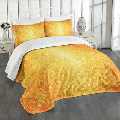 Obrázok produktu pre ABAKUHAUS Žltá sada prikrývok, starožitný vzor s dekoratívnym kvetinovým vintage dizajnom, 264 x 220 cm, nechtík lekársky