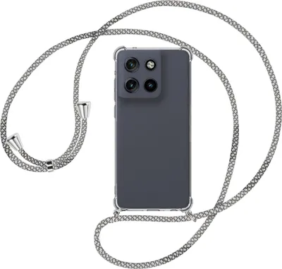 Produktbild von Handykette Backcover-Schutzhülle mit Band (Metall silberfarben) für Motorola Moto G Stylus 5G (2025) - weiß/grau kariert