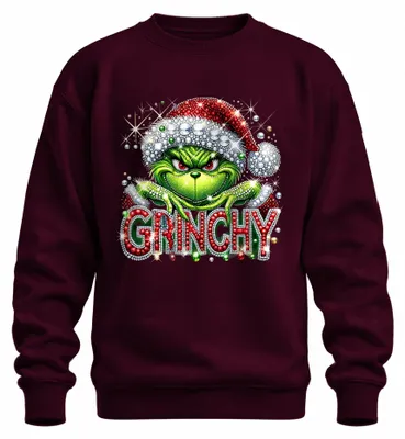 Produktbild von Grinchy Weihnachten Glitzer Strass Santa Ugly Christmas Xmas Sweatshirt Pullover, Burgundy, M