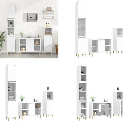 Produktbild von vidaXL 3 tlg. Badmöbel Set Weiß Holzwerkstoff - Badmöbel Set - Badmöbel Sets - Badezimmerschrank - Badezimmermöbel