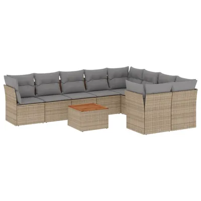 Produktbild von 10-tlg. Garten-Sofagarnitur mit Kissen Beige Poly Rattan
