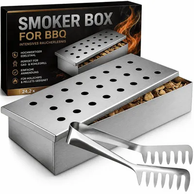 Produktbild von Edelstahl Räucherbox Smokerbox Räucherdose Holzkohle Gasgrill Grill Box BBQ