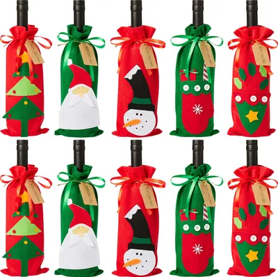 Produktbild von Weihnachtliche Flaschentaschen Filzhüllen für Weinflaschen Weihnachten 10 Stk.