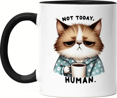 Produktbild von Not Today Human Tasse Schwarz Katze Lustig Süß Geschenkidee für Morgenmuffel