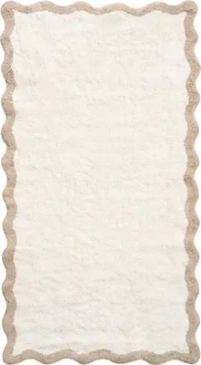 Produktbild von BELIANI Badematte Beige/Braun Baumwolle 80 x 150 cm Rechteckige Form Flauschiger Badematte  geometrisches Muster Badezimmer Zubehör Modernes Design